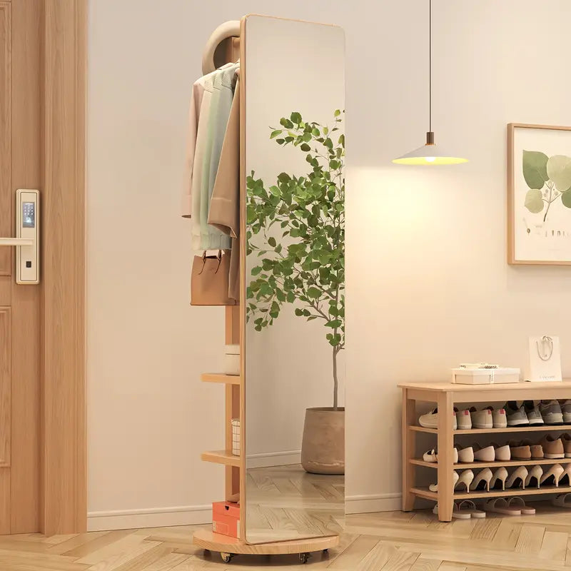 Specchio Eleganza 360° – in Legno Massello con Appendiabiti ✨