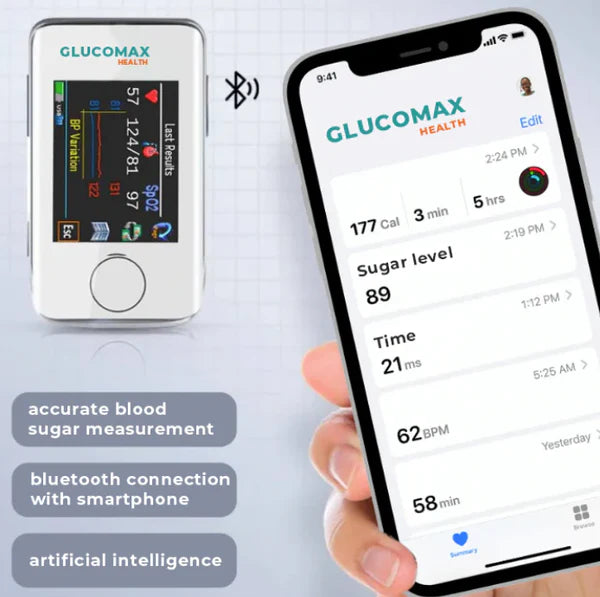 Glucometro laser non invasivo GlucoMax [99,9% di PRECISIONE]