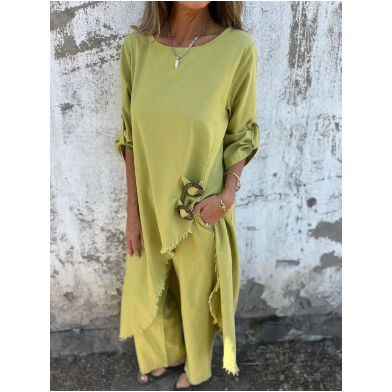 Abito in Cotone e Lino + Pantaloni - Due Pezzi